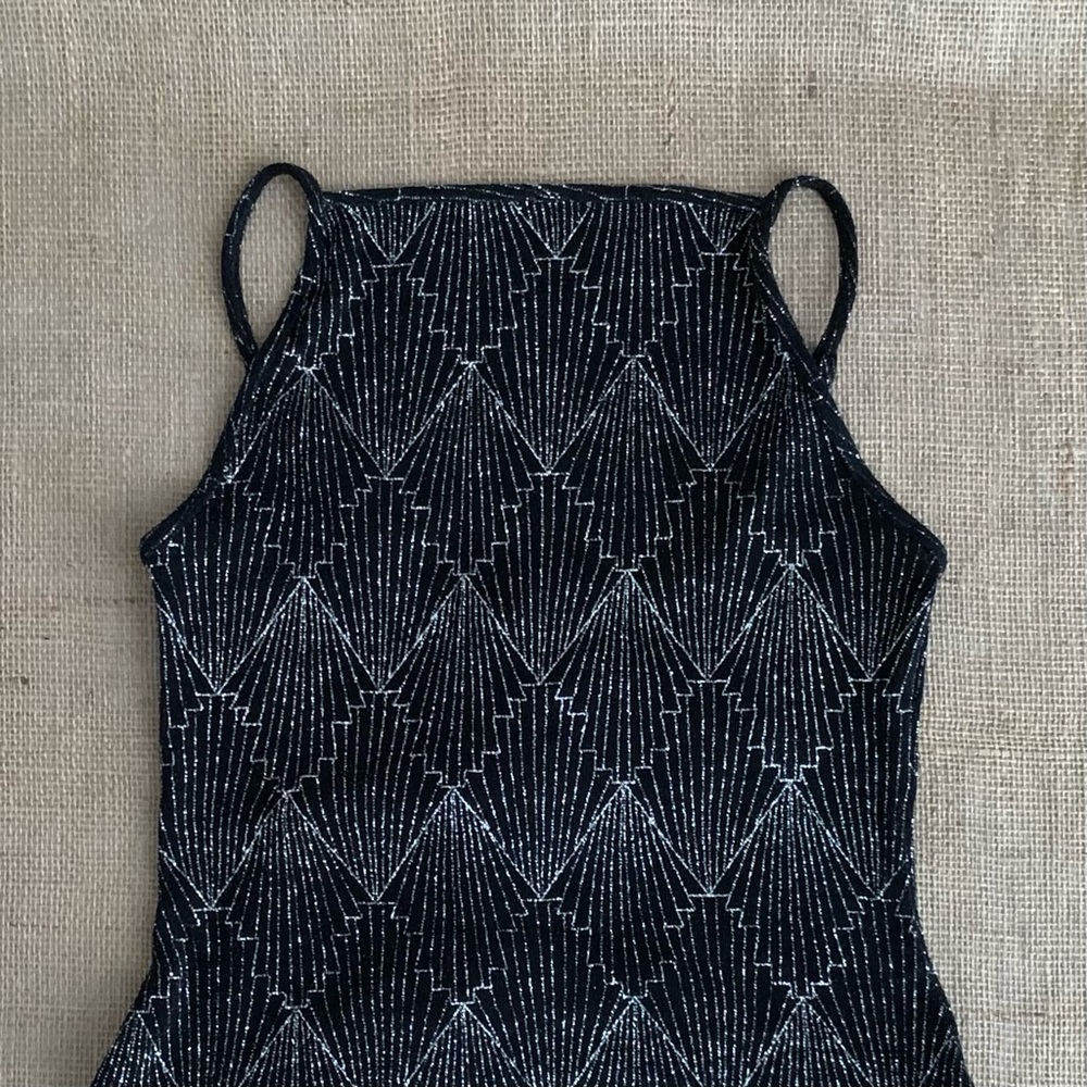 H&M Divid Brand Bodysuit Black Silver Sparkle Pattern Medium